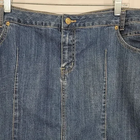 LA Blues Womens Denim Skirt Size 24W Vintage 90s Knee Lgth Zipper Pockets 42x20